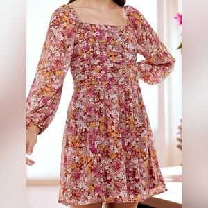 Crystal Doll Multicolor Floral Long Sleeve Dress